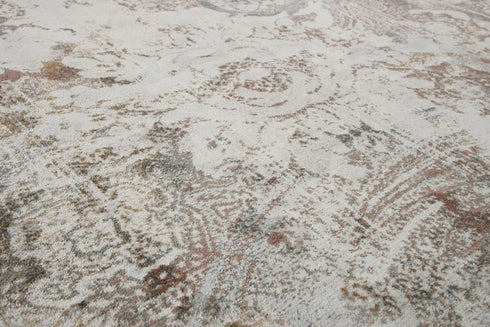 8' Beige Copper And Gray Damask Area Rug