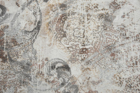 8' Beige Copper And Gray Damask Area Rug