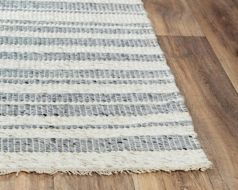 8' X 10' Ivory And Gray Wool Striped Hand Woven Area Rug