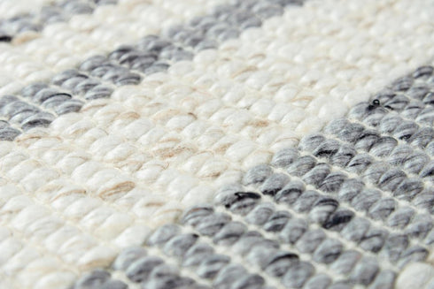 8' X 10' Ivory And Gray Wool Striped Hand Woven Area Rug