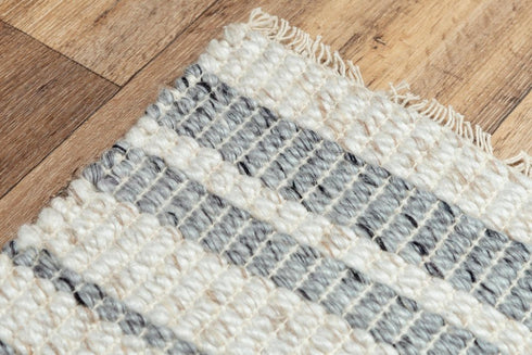 8' X 10' Ivory And Gray Wool Striped Hand Woven Area Rug