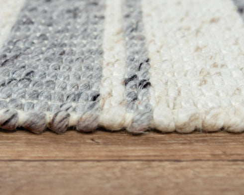 8' X 10' Ivory And Gray Wool Striped Hand Woven Area Rug