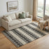 5' X 8' Beige Navy Blue And Blue Wool Geometric Hand Woven Area Rug