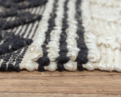 8' X 10' Beige Navy Blue And Blue Wool Geometric Hand Woven Area Rug