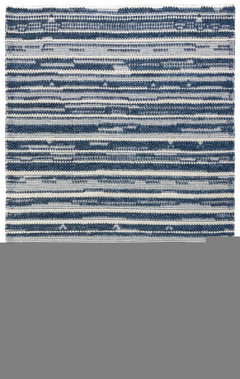 5' X 8' Ivory And Blue Wool Striped Hand Woven Area Rug