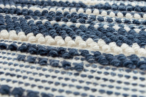 8' X 10' Ivory And Blue Wool Striped Hand Woven Area Rug