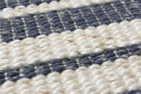 9' X 12' Ivory And Blue Wool Striped Hand Woven Area Rug