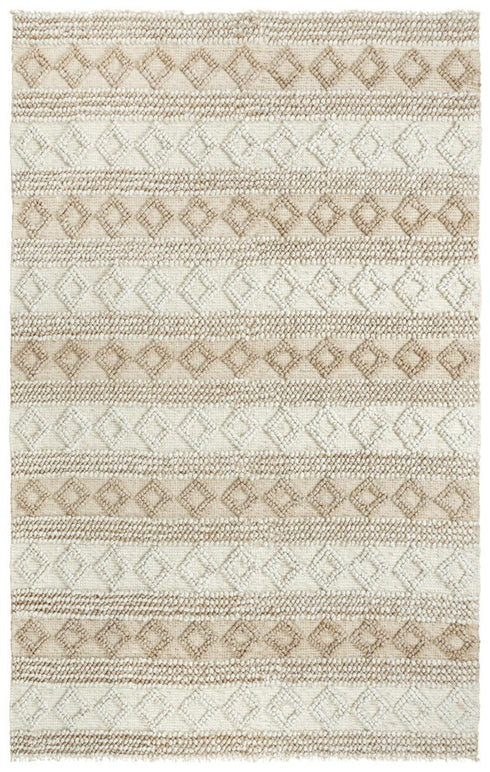 8' X 10' Beige And Natural Wool Geometric Hand Woven Area Rug