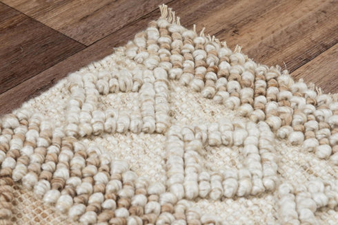 8' X 10' Beige And Natural Wool Geometric Hand Woven Area Rug