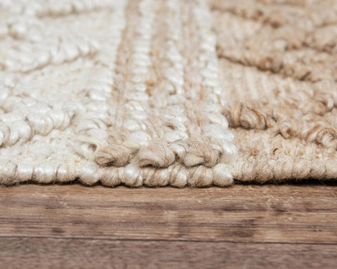 9' X 12' Beige And Natural Wool Geometric Hand Woven Area Rug