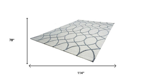 7' X 10' Ivory And Gray Wool Trellis Hand Tufted Area Rug