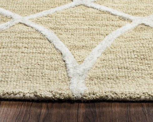 5' X 8' Beige And Yellow Wool Trellis Hand Tufted Area Rug