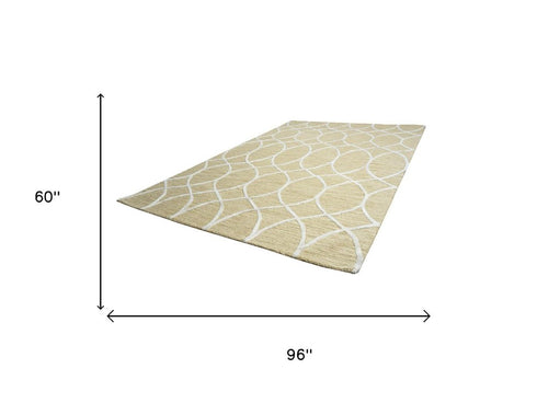 5' X 8' Beige And Yellow Wool Trellis Hand Tufted Area Rug