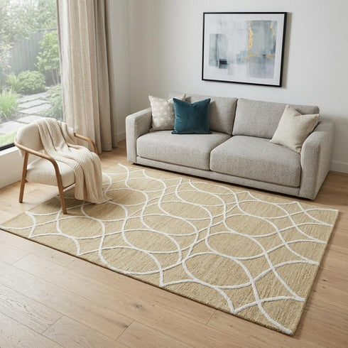 5' X 8' Beige And Yellow Wool Trellis Hand Tufted Area Rug