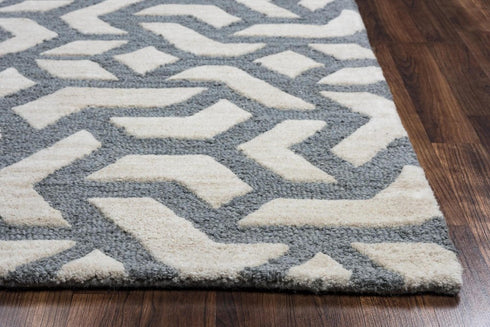 8' X 10' Off White And Gray Wool Geometric Hand Tufted Area Rug