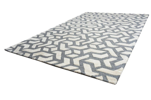 8' X 10' Off White And Gray Wool Geometric Hand Tufted Area Rug