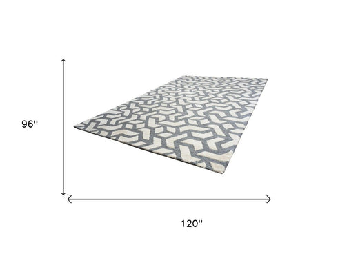 8' X 10' Off White And Gray Wool Geometric Hand Tufted Area Rug