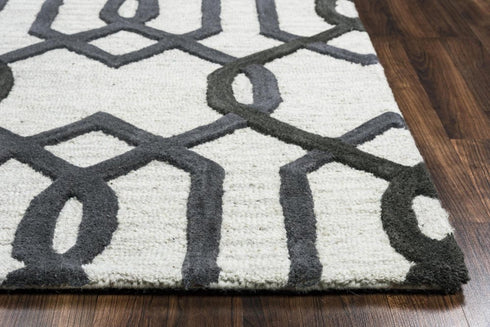 9' X 12' Gray And Ivory Wool Trellis Hand Tufted Area Rug