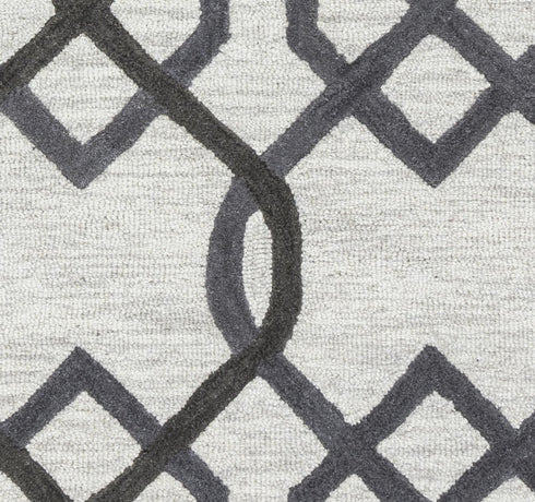 9' X 12' Gray And Ivory Wool Trellis Hand Tufted Area Rug