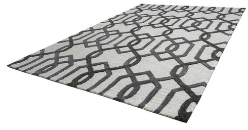 9' X 12' Gray And Ivory Wool Trellis Hand Tufted Area Rug