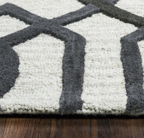 9' X 12' Gray And Ivory Wool Trellis Hand Tufted Area Rug