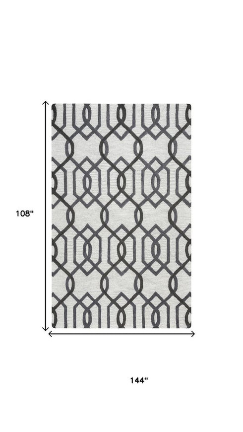 9' X 12' Gray And Ivory Wool Trellis Hand Tufted Area Rug