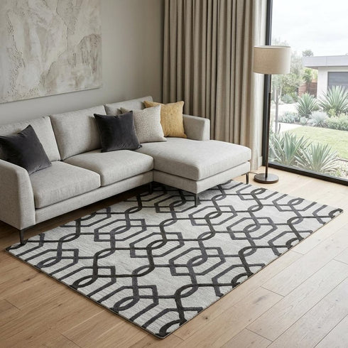 9' X 12' Gray And Ivory Wool Trellis Hand Tufted Area Rug