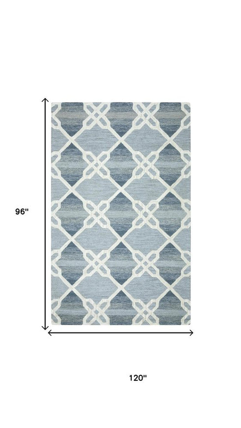 8' X 10' Gray And Blue Wool Trellis Hand Tufted Area Rug