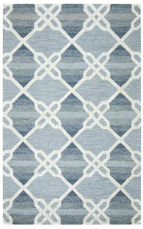 9' X 12' Gray And Blue Wool Trellis Hand Tufted Area Rug