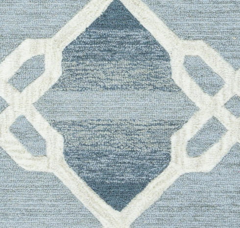 9' X 12' Gray And Blue Wool Trellis Hand Tufted Area Rug