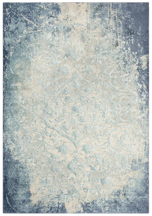 5' X 8' Teal Blue And Beige Trellis Area Rug