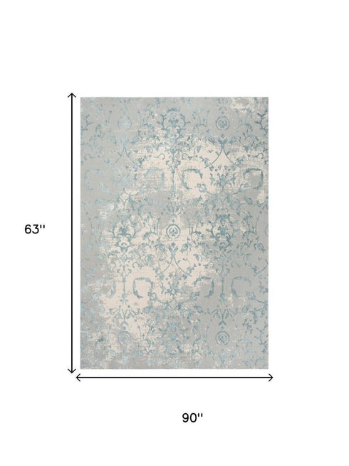 5' X 8' Gray And Blue Trellis Area Rug