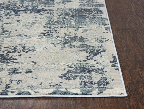 9' X 12' Gray And Teal Abstract Area Rug