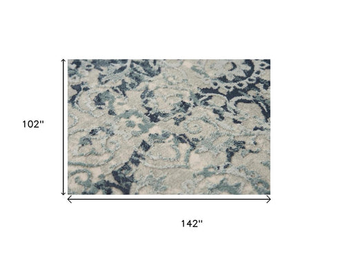 9' X 12' Gray And Teal Abstract Area Rug