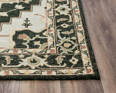5' X 8' Black And Brown Wool Medallion Hand Tufted Area Rug