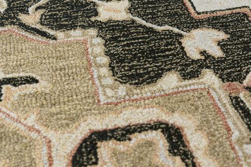 5' X 8' Black And Brown Wool Medallion Hand Tufted Area Rug
