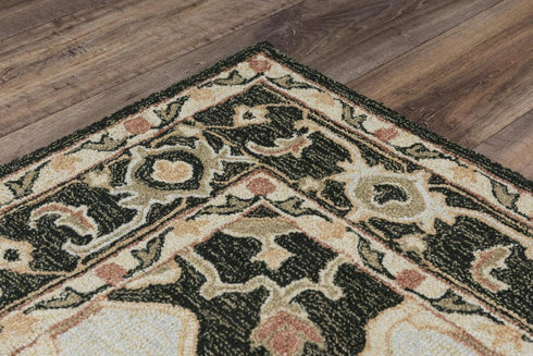 5' X 8' Black And Brown Wool Medallion Hand Tufted Area Rug