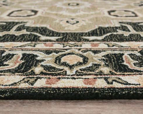 5' X 8' Black And Brown Wool Medallion Hand Tufted Area Rug