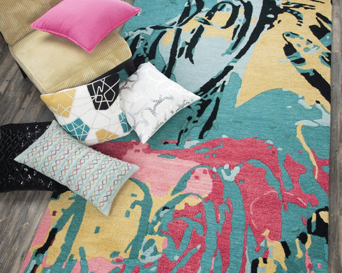 8' X 10' Teal And Blue Wool Abstract Hand Tufted Area Rug