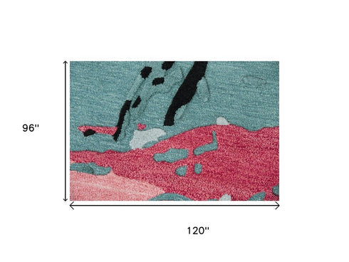 8' X 10' Teal And Blue Wool Abstract Hand Tufted Area Rug