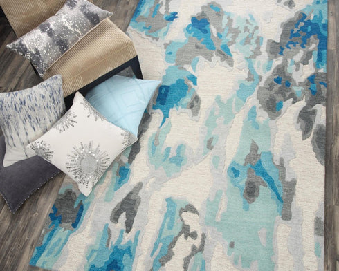 8' X 10' Beige And Blue Wool Abstract Hand Tufted Area Rug