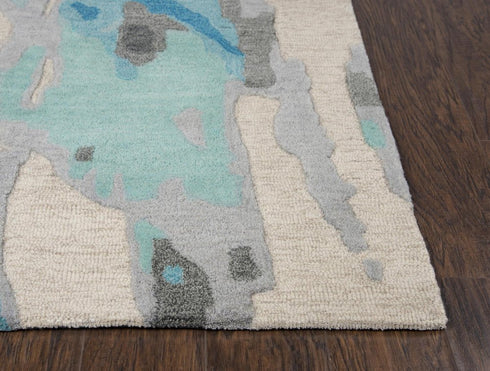 8' X 10' Beige And Blue Wool Abstract Hand Tufted Area Rug