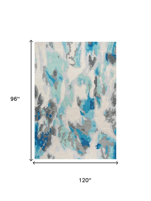 8' X 10' Beige And Blue Wool Abstract Hand Tufted Area Rug