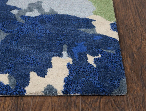 8' X 10' Yellow Green Blue And Light Blue Wool Abstract Hand Tufted Area Rug