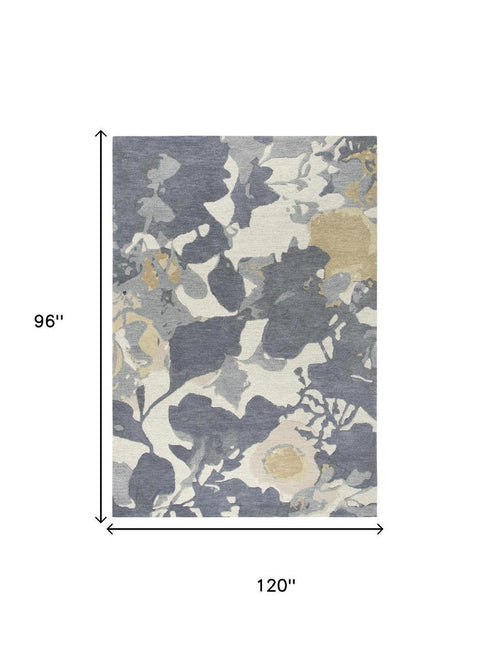 8' X 10' Gray And Beige Wool Floral Hand Tufted Area Rug