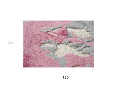 8' X 10' Beige And Pink Wool Floral Hand Tufted Area Rug