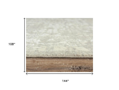 9' X 12' Gray And Beige New Zealand Lambs Wool Oriental Hand Carved Handmade Area Rug