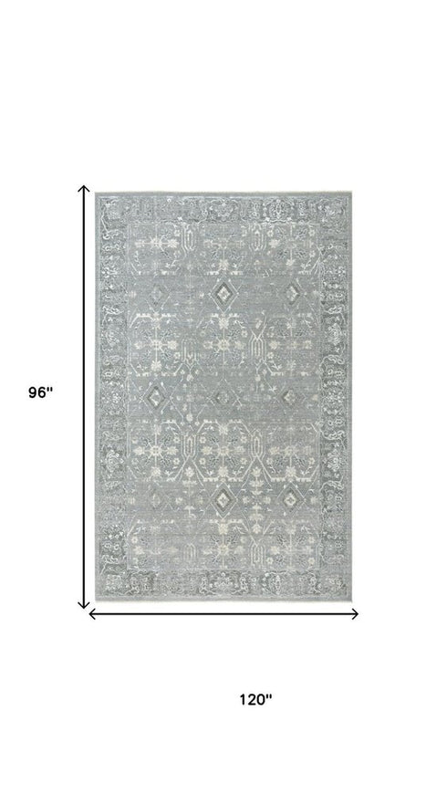 8' X 10' Gray And Ivory New Zealand Lambs Wool Oriental Hand Carved Handmade Area Rug