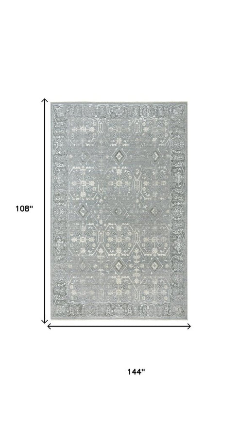 9' X 12' Gray And Ivory New Zealand Lambs Wool Oriental Hand Carved Handmade Area Rug