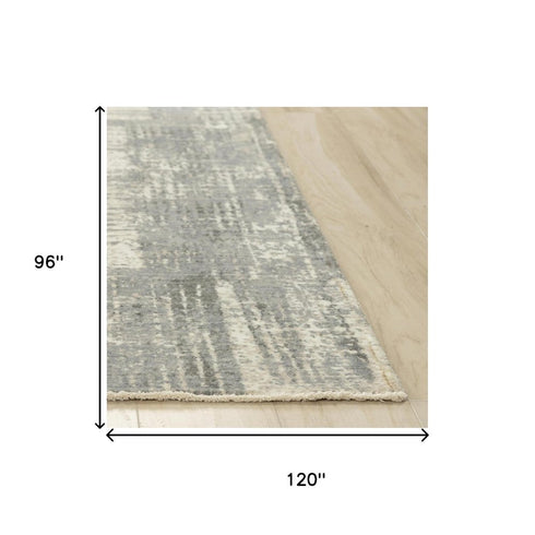 8' X 10' Gray And Light Gray New Zealand Lambs Wool Abstract Hand Carved Handmade Area Rug